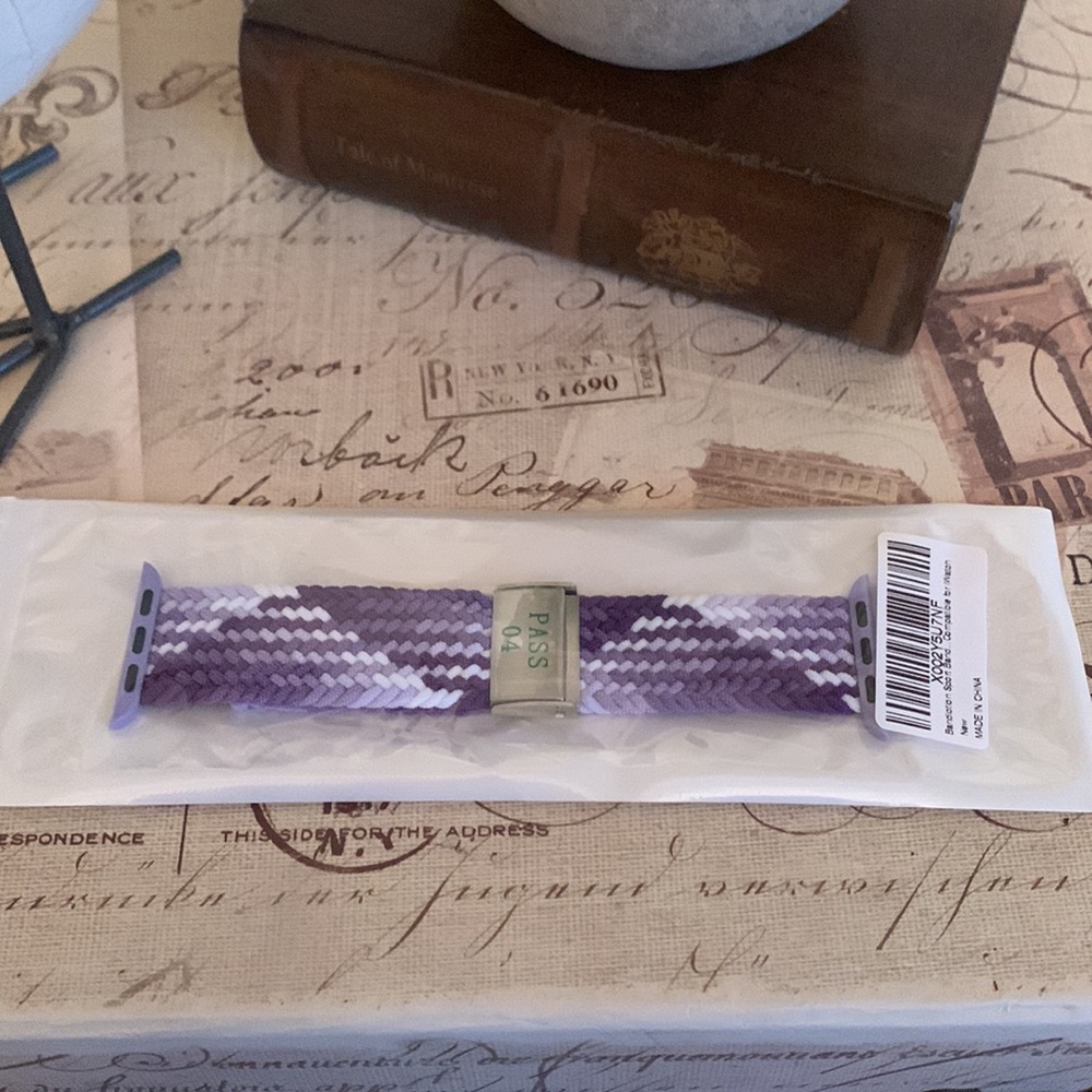 Qiengo Stretch Braided Watch Band (Purple & White) 💖 - Picture 3 of 7
